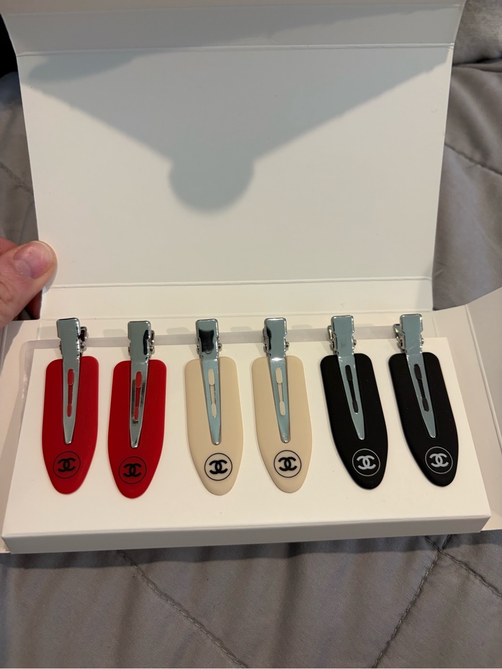 CHANEL Men’s Hair Clips - Red, Cream, Black (Set of 6)